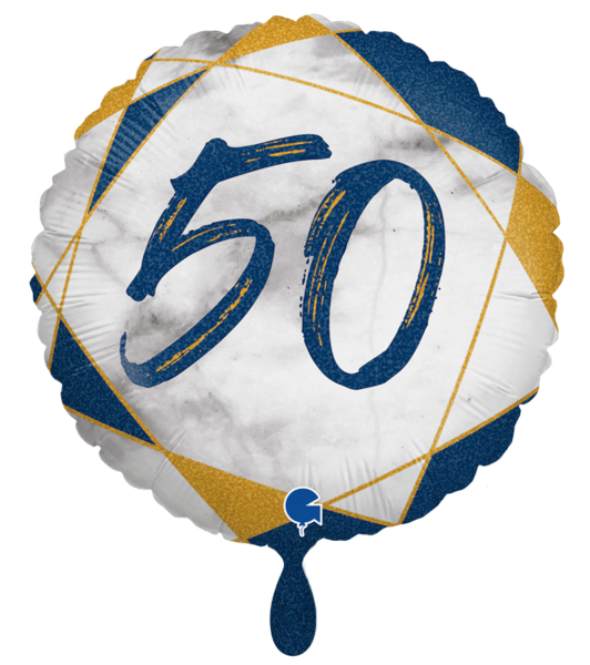 Fo­li­en­bal­lon - Mar­mo­riert blau, Zahl 50 - ø 43cm